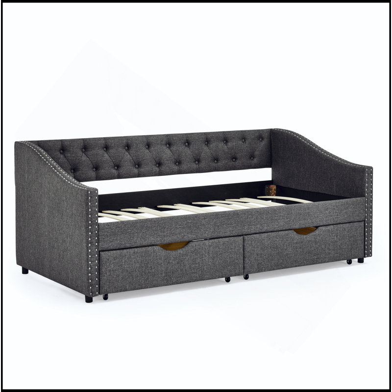 Daybed With Drawers Upholstered Tufted Sofa Bed, With Button On Back And Copper Nail On Waved Shape Arms(81.5''X4''x30.5'')