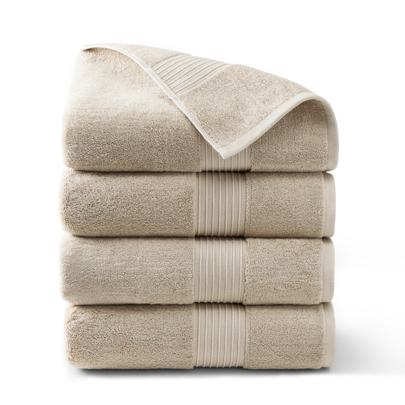 TOWN & COUNTRY EVERYDAY 4-Piece Solid Dobby Border Bath Towel Set, 30x58-Inch, 100% Cotton, Beige