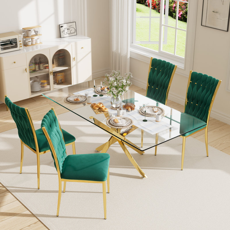 Ensemble de table rectangulaire 63 "en verre trempé 63", Vert/doré, 5