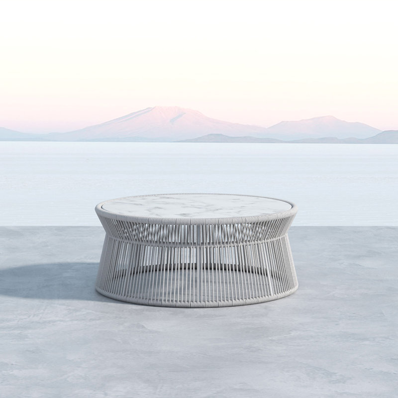 Miami Round Metal Outdoor Coffee Table , 41.34'' in. W 41.34'' in. D, Silver Gray