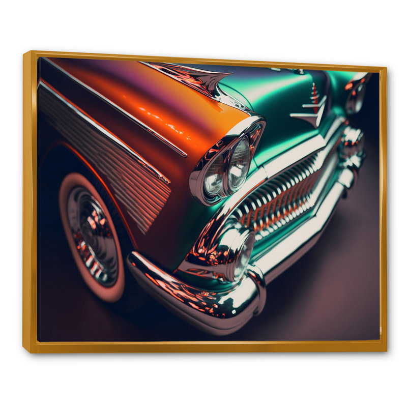 Rétro voiture rétro pendant l'heure dorée - reproduction sur toile, H 12 po x l 20 po x P 1 po, Cadre flottant doré