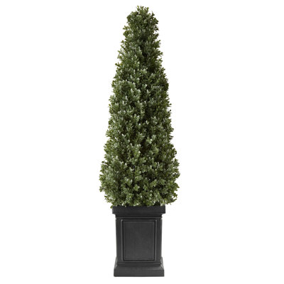 Topiaire de buis artificiel de 1 m (3,3 pi), avec pot résistant, feuillage luxuriant, faux arbres en polyéthylène de haute qualité, décoration polyvalente pour l'intérieur et l'extérieur : entrée, porche, balcon, terrasse ou jardin.
