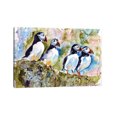 «Puffins on Stone» par Anna Brigitta Kovacs, reproduction d'art sur toile tendue