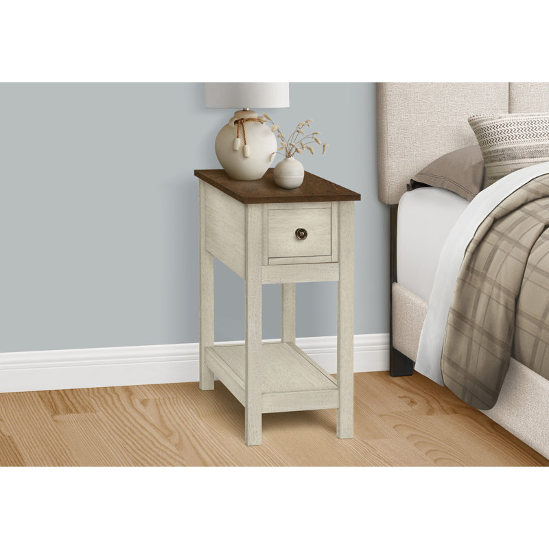 Table d'appoint, Dessus en noyer / base blanche