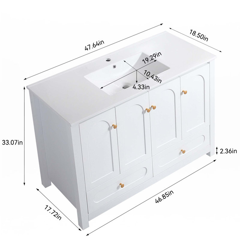 Bathroom Vanity With Ceramic Sink Combo, White