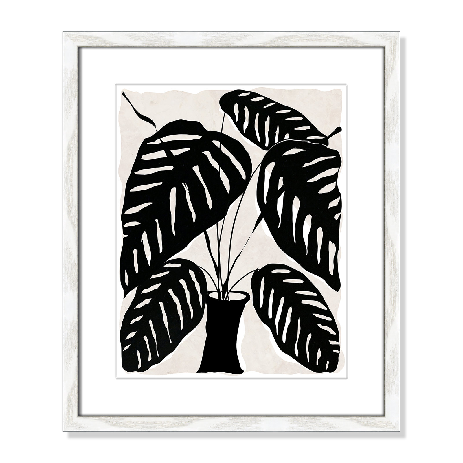 Black and White Potted Plant I Print, 19" H x 16" W x 0.75" D, White Framed