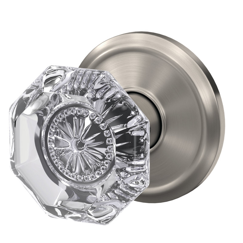 Custom Alexandria Non-Turning Glass Knob with Alden Trim, Satin Nickel