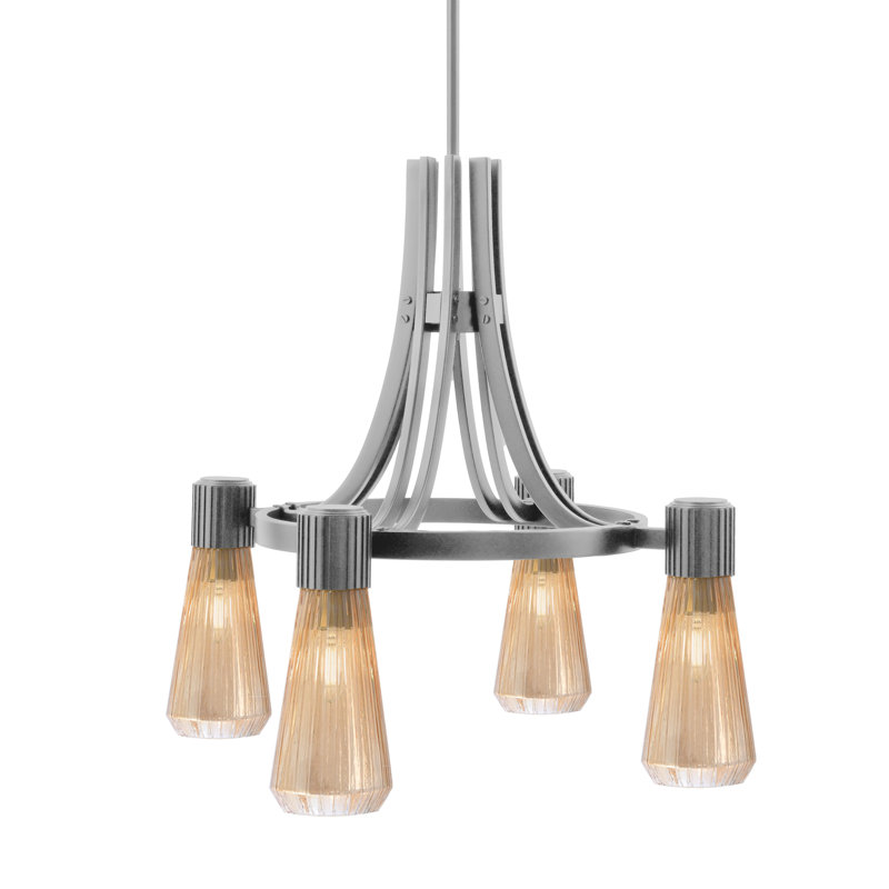 Lustre 4 lumières Everleigh illustré en finition graphite avec verre ambré 4 po