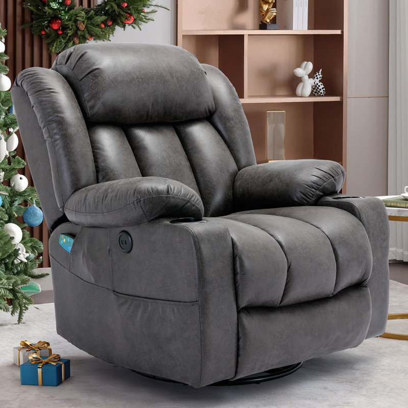 Aireana Upholstered Heated Massage Chair, Gray Microfiber