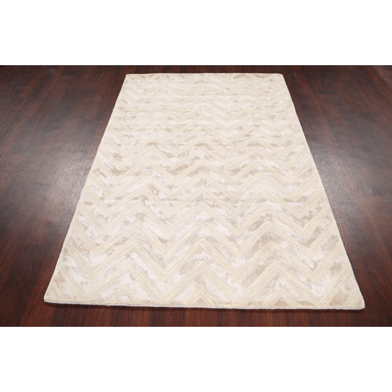 Tapis beige en laine/soie Touffeté à la main