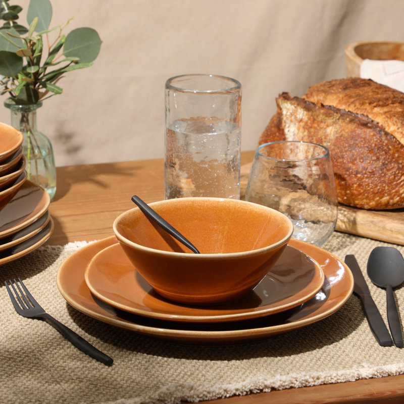 Bloomhouse Montecito Breeze 16 Piece (Service for 4) Double Plates and Bowls Stoneware Reactive Glaze Dinnerware Set - Laguna Dawn