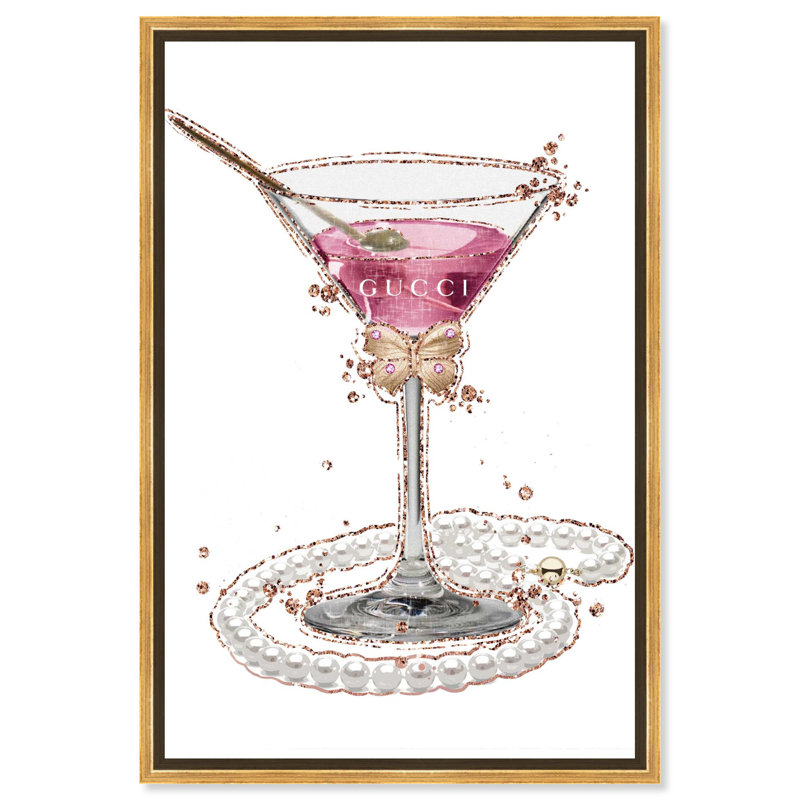 «Gliniering Martini Drinks and Spirits», art mural par Art Remedy, Cadre doré, H 46 po x l 31 po