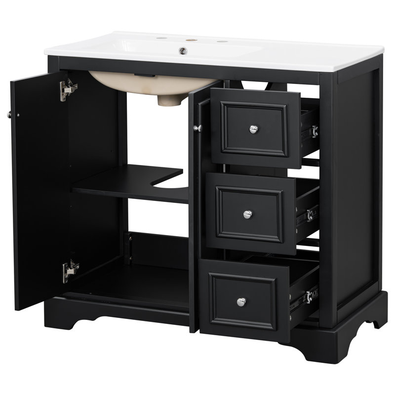 Ligust 36" Bathroom Vanity with Ceramic Sink, Soft-Close Doors & Drawers, Black