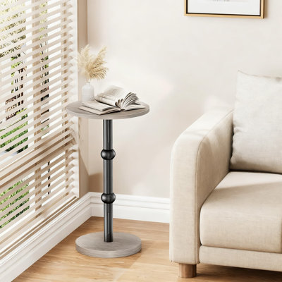 Table d'appoint ronde pour petits espaces, table de bout moderne avec base en bois épaissie et pieds en métal robustes pour le salon, la chambre à coucher, les coins étroits