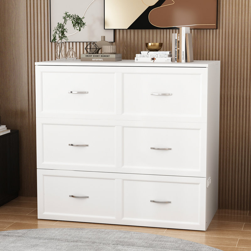 Fold-Out Murphy Bed Chest with Built-In Power Outlets and Storage Drawer