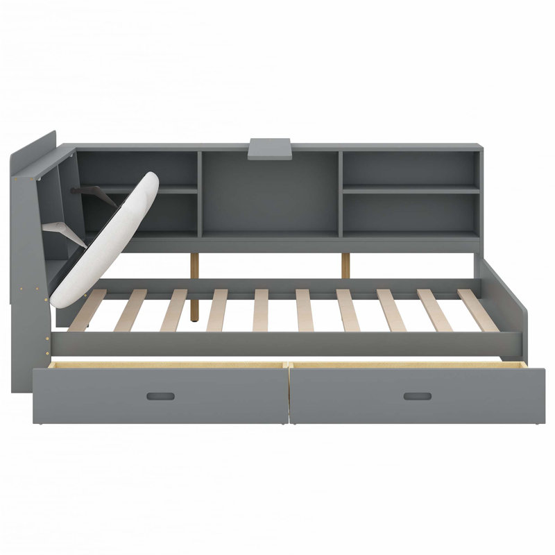 Lit plateforme avec 2 tiroirs, gris, Simple