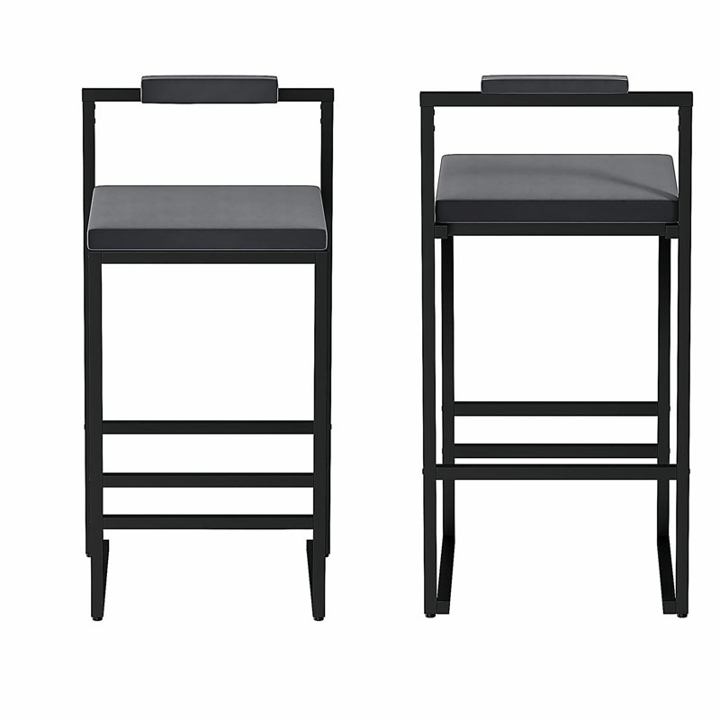 Upholstered Velvet Bar Stools Modern Dining Stools (Black & Gray, Set of 2), Gray, Black