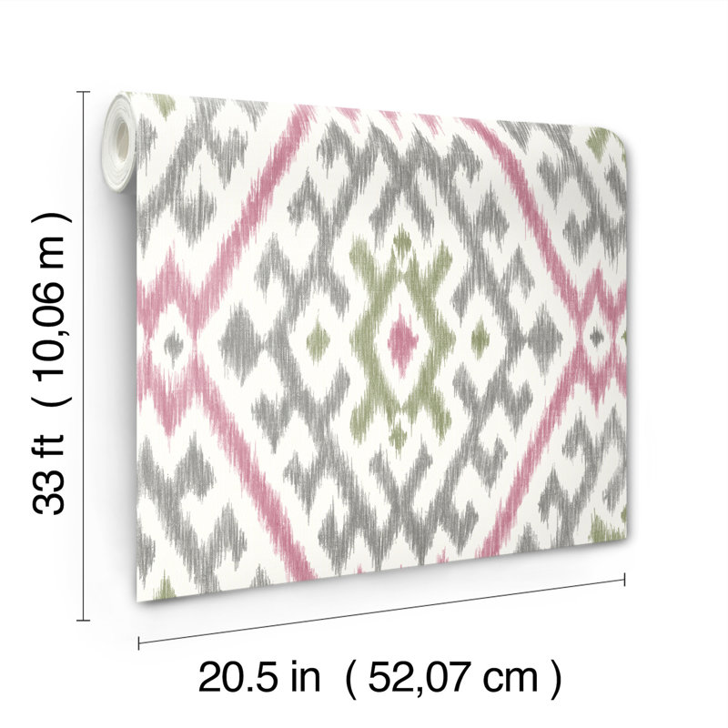 Solola Chartreuse Ikat Wallpaper, Pink