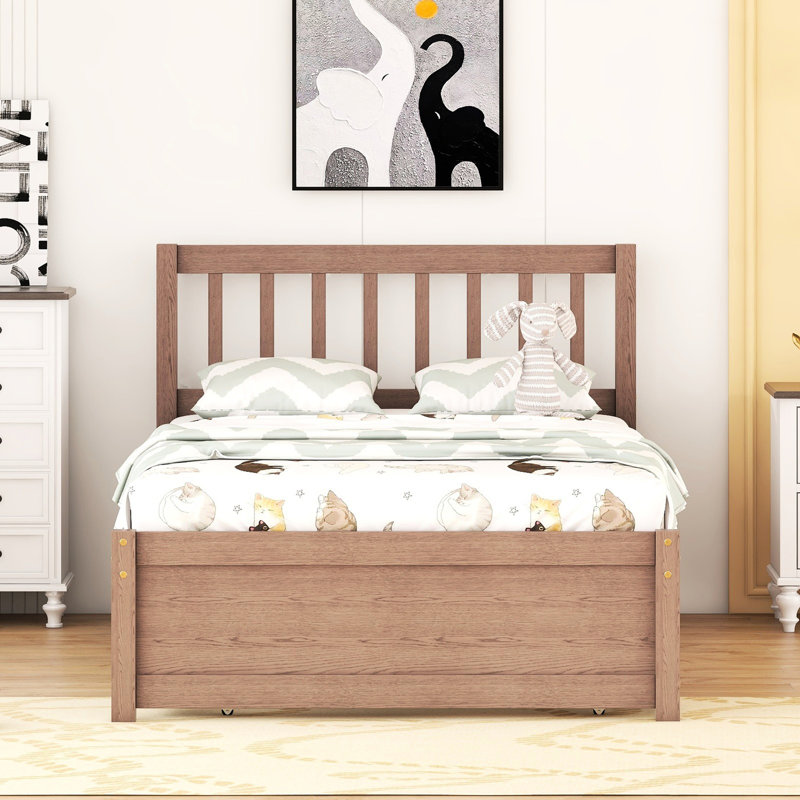 Lit simple en noyer avec lit gigogne - et élégant pour chambre à coucher, Noyer