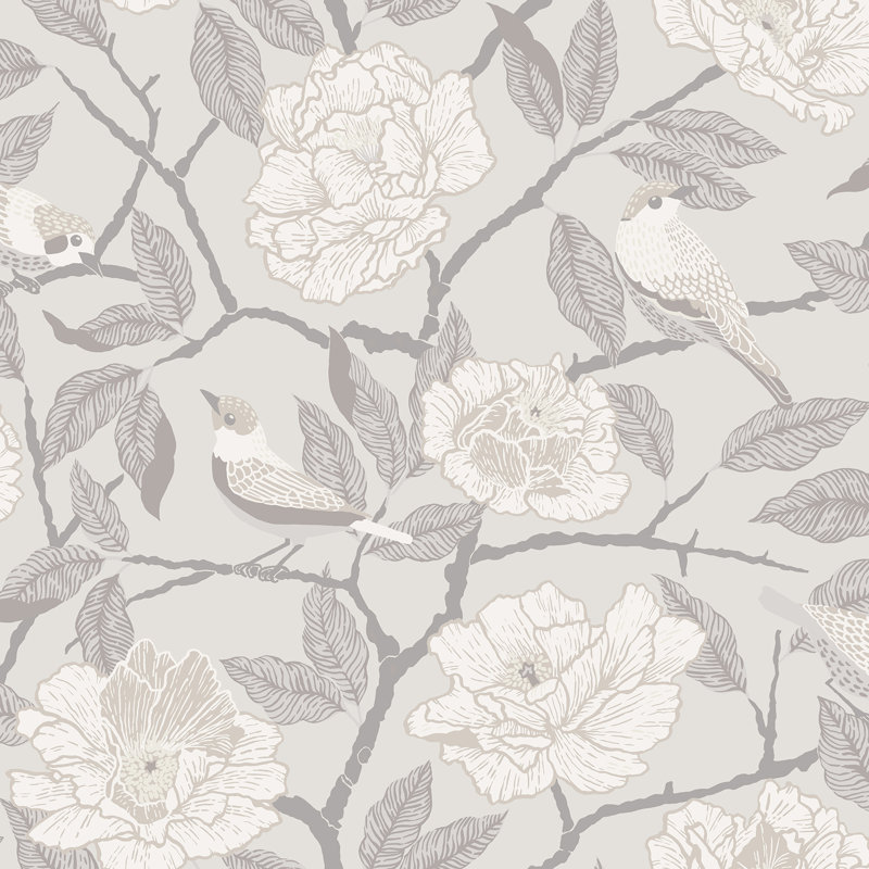 Papier peint Betsey Moss Rosebush, Blanc / blanc cassé