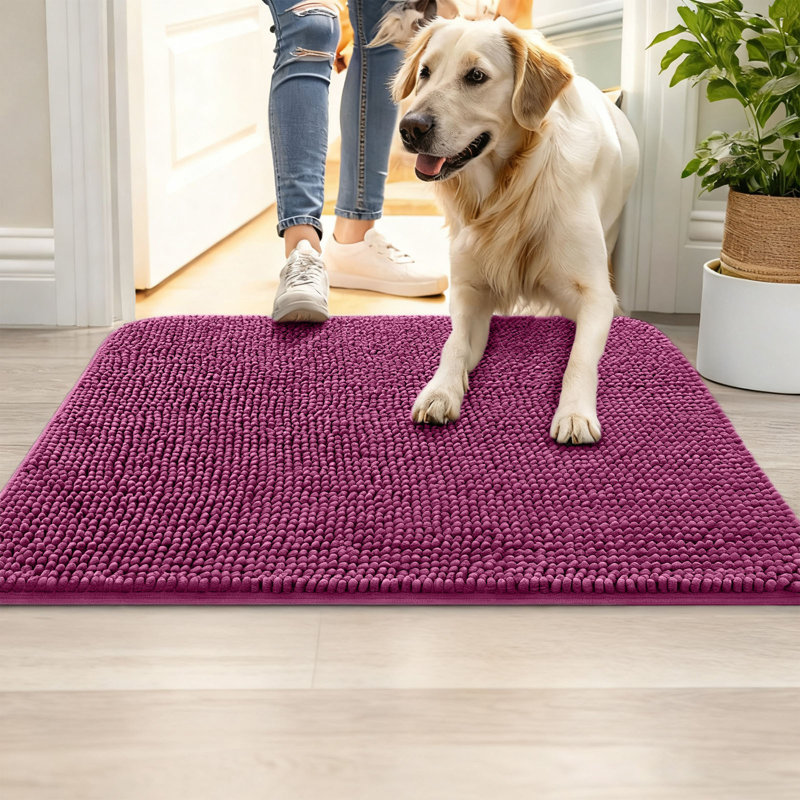 Tapis d'entrée antidérapant en chenille pour chien, Mauve