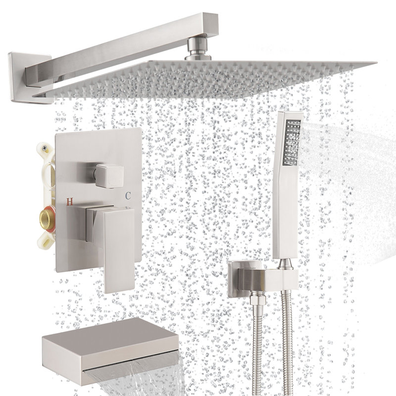 Single-Handle 1-Spray Tub And Shower Faucet With 12 In. Shower Head And Hand Shower (Valve Included), Brushed Nickel