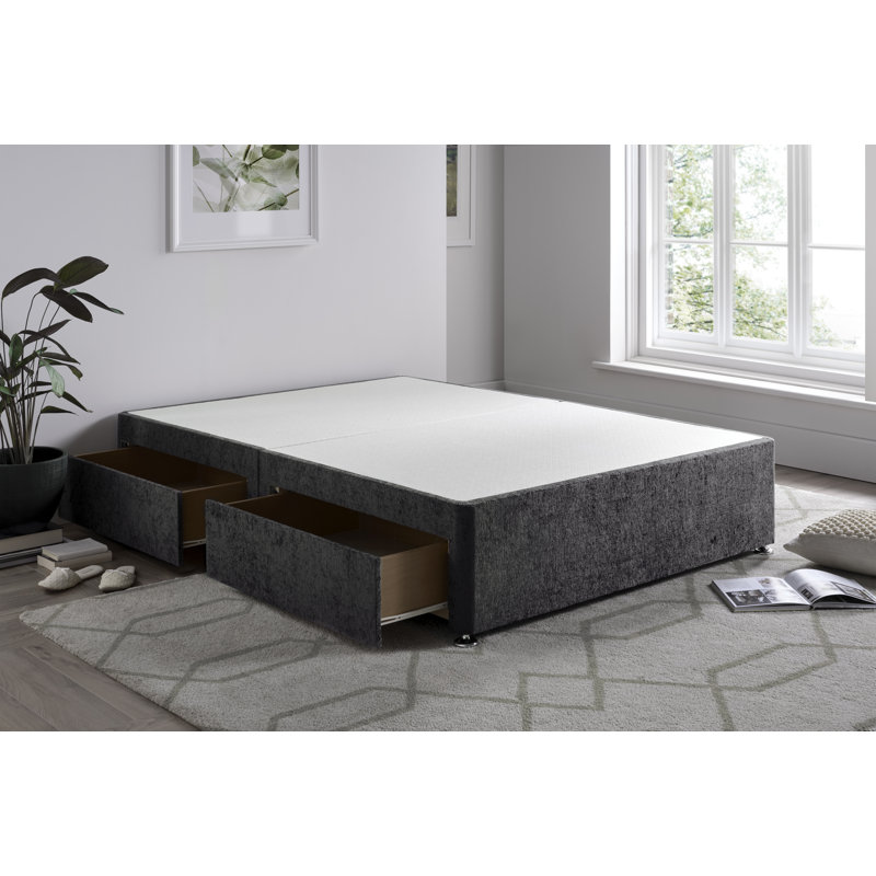 Chenille Divan Bed Base, Kingsize (5'), Left Side Drawers, Black