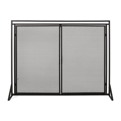 Elegant Iron Fireplace Screen In Matte Finish - Add Charm, 30.56"H X 39.39"W Black With Fine Details Decorative Element,