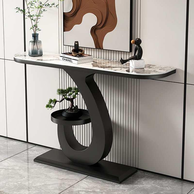 Console en métal avec un petit plateau, Noir