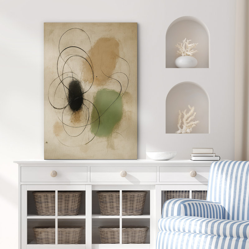 Reproduction d'art sur toile encadrée - œuvre d'art abstraite, décor moderne neutre pour le salon, H 48 po x l 32 po