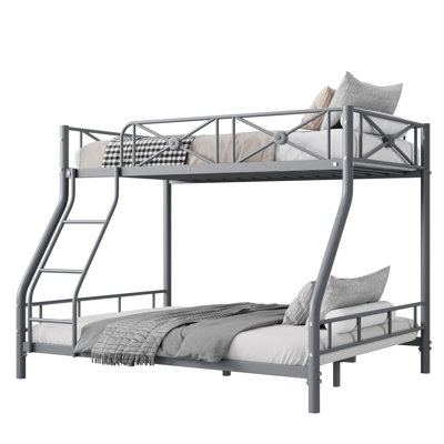 Heavy Duty Metal Bunk Bed Twin Over Full, Modern Space-Saving Steel Frame with Safety Guard Rails