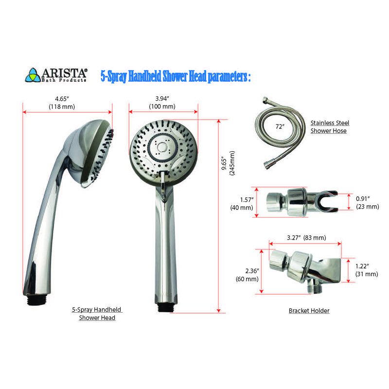Arista Handheld Shower Head 2.0 GPM GPM with Water Filtration, Chrome
