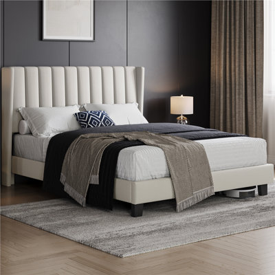 Upholstered Bed Frame with Channel Tufted Headboard