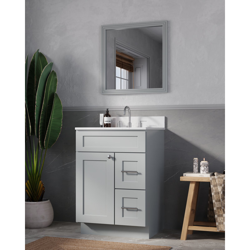 Meuble-lavabo simple 24 po en bois massif avec comptoir en quartz de Carrare, Gris