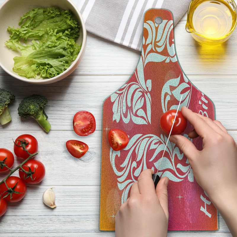 Pink and Orange Floral Tempered Glass Cutting Board