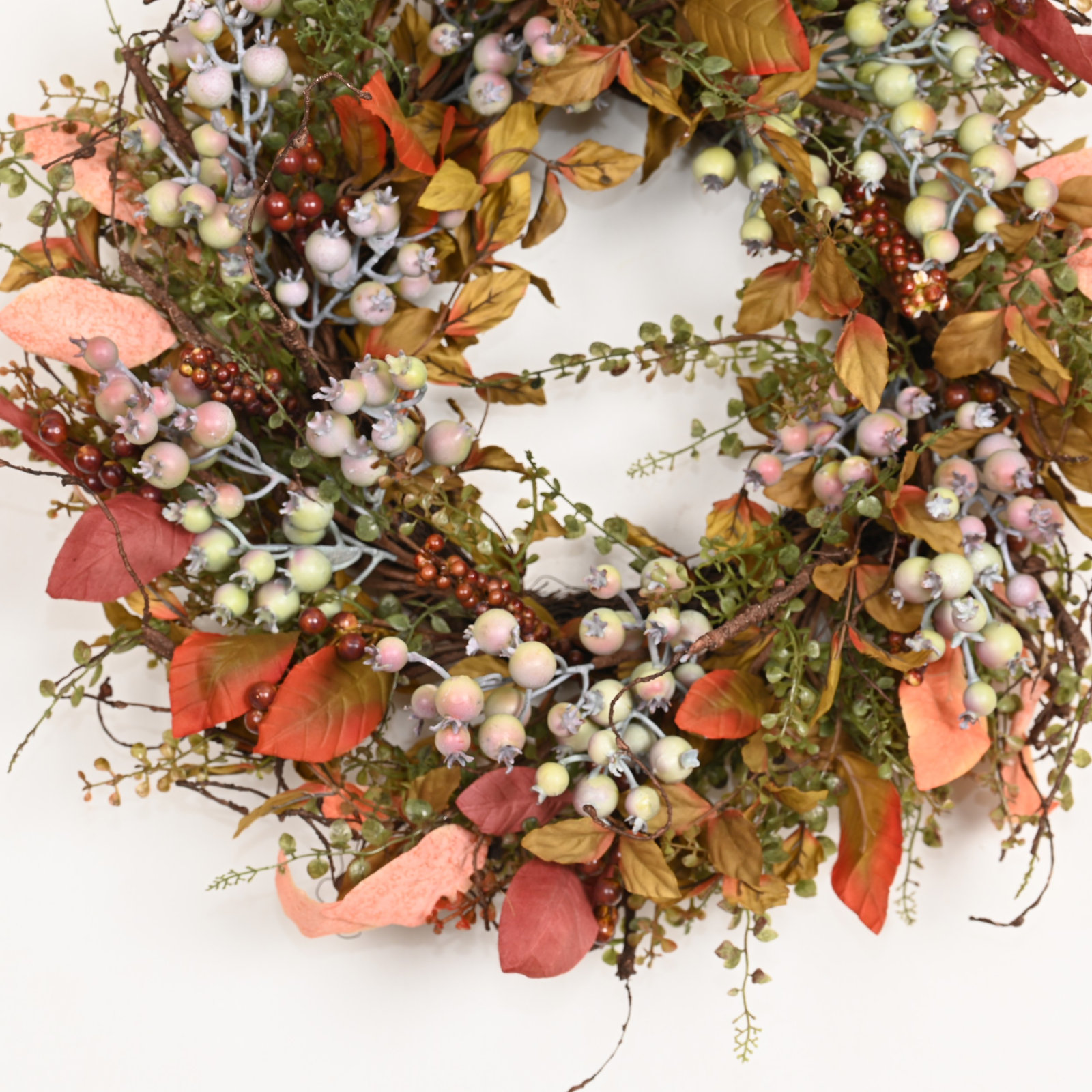 24" Handcrafted Berry Thanksgiving Wreath, Orange;Pink
