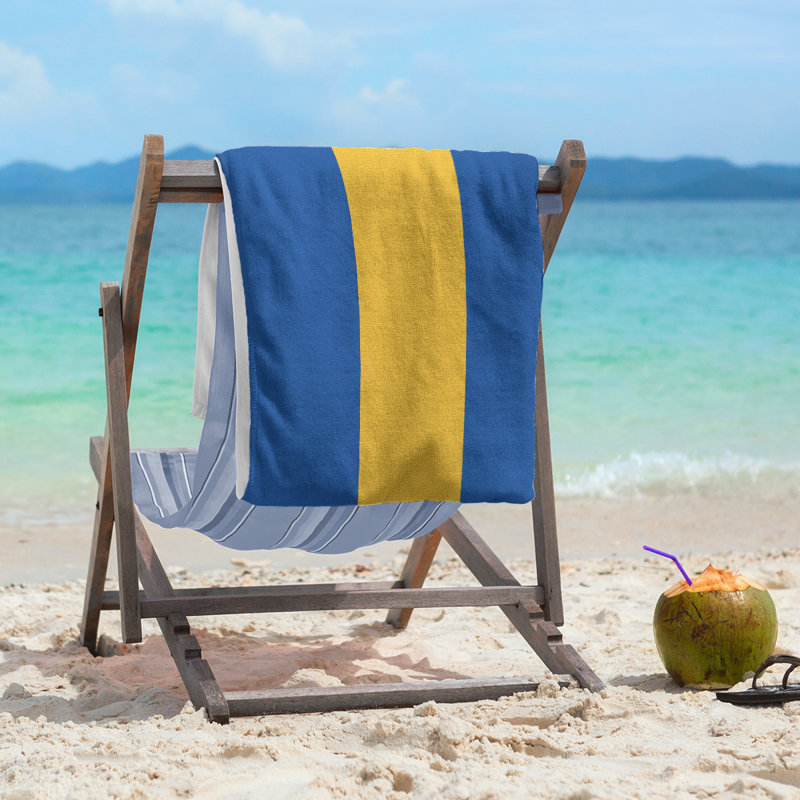 Lightweight Beach Towel, Royal Blue/Gold/Royal Blue, Poly/Cotton
