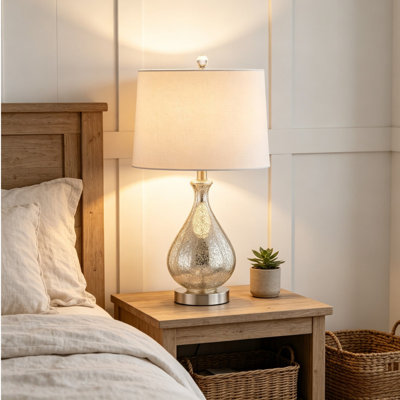 Warm Glow Table Lamp Set of 2, Clear Glass & Linen Shade for Bedside & College Dorm Decor