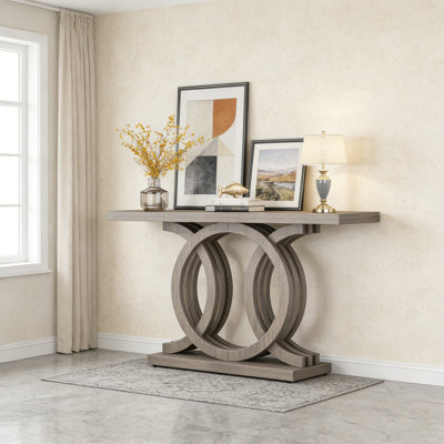 Table console 55 po, canapé de couloir avec base géométrique en bois