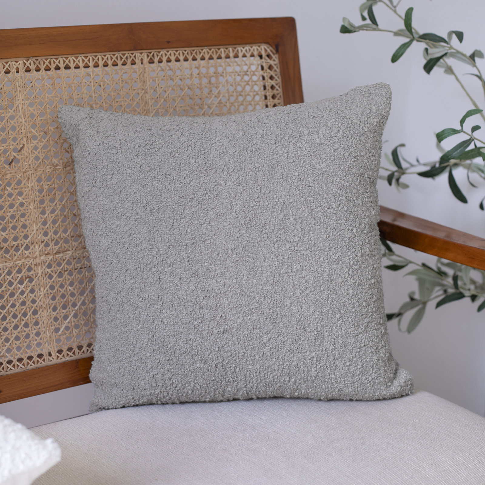 Boucle Mid-Century Modern Boucle Throw Pillow, Gray, Down, 24"H x 24"W