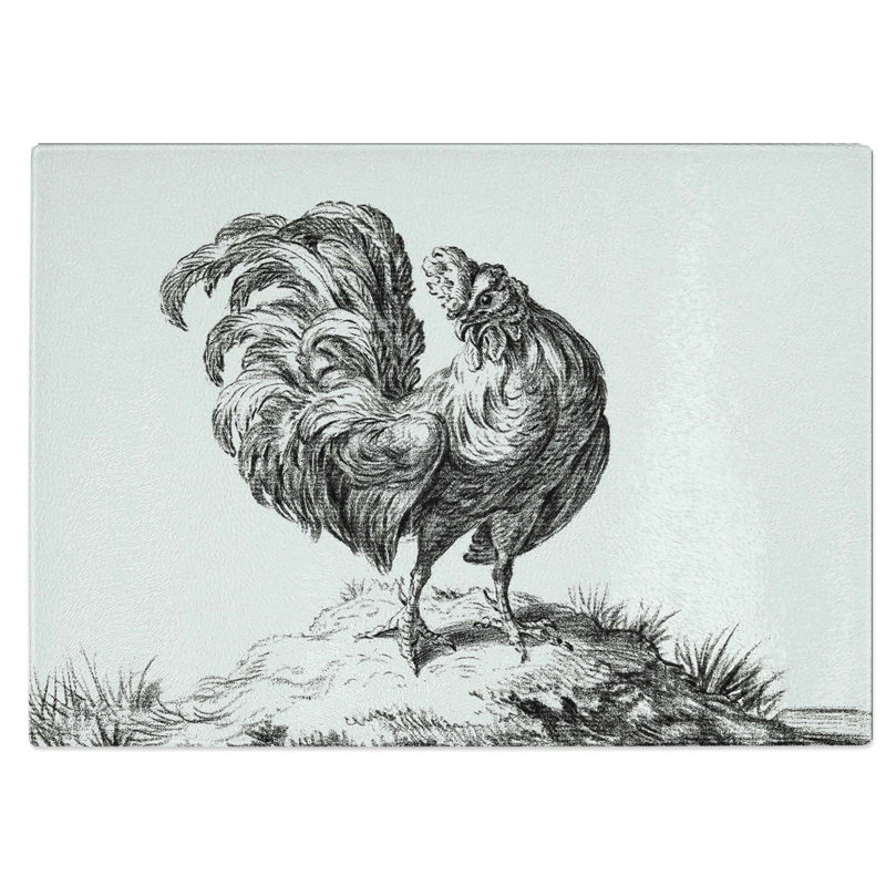 Tempered Glass Sketch of a Rooster by Jean Bernard Chopping Board, 28.5 cm W x 20 cm L