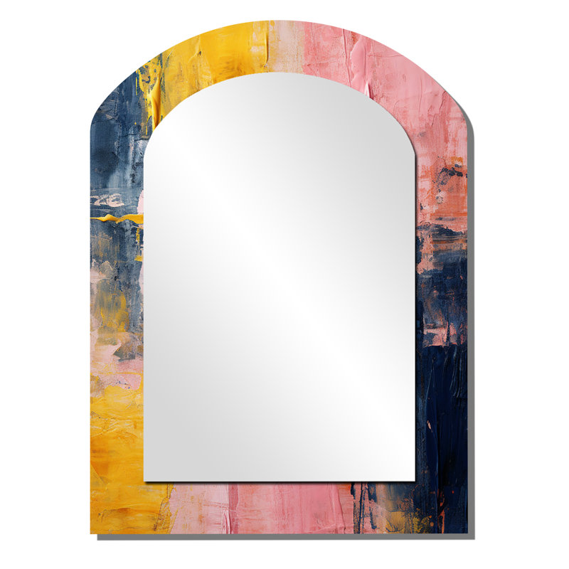 Celebrating Destiny Abstract Gold Pink Painting I - Abstract Painting Arch Unique Wall Mirror Decor, Gold Asymmetrical Large Mirror, Printed Metal Art