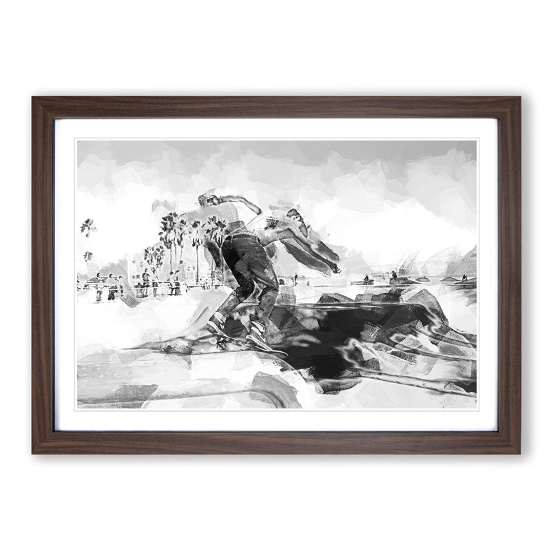 Venice Beach Skateboarder in Abstract - Picture Frame Graphic Art Print, 60cm H x 91cm W x 2cm D, Walnut