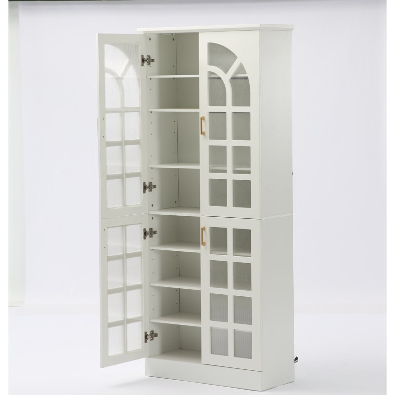 8-Tier Shoe Cabinet with Doors and Led Lights, White