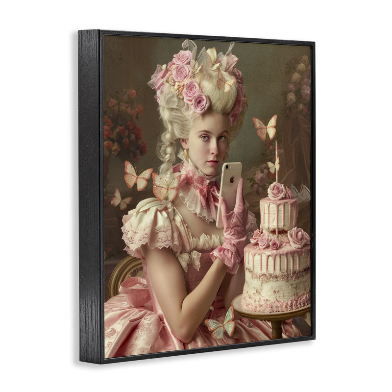 «Vintage Lady with Mobile Cell», dessin de Michael McKinney, H 14 po x l 11 po, Giclée encadrée noir minuit