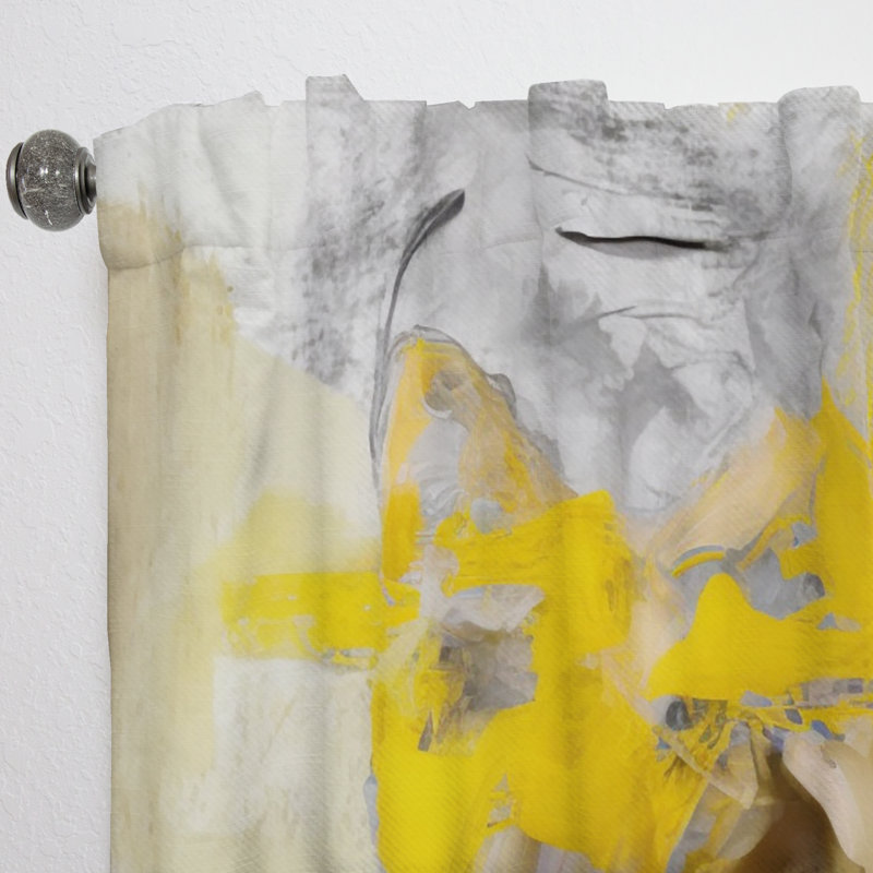 Mustard Yellow And Vivid Gray I - Abstract Velvet Curtain - 1 Panel, 52" W x 108" L