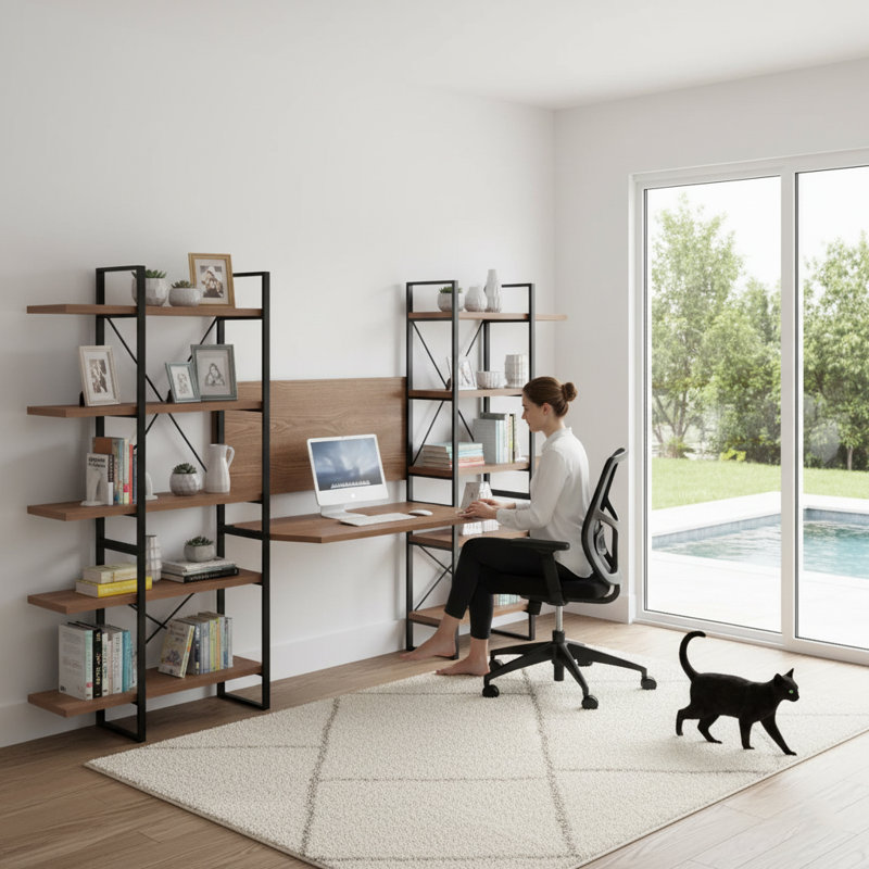 Metal Base Writing Desk, Brown
