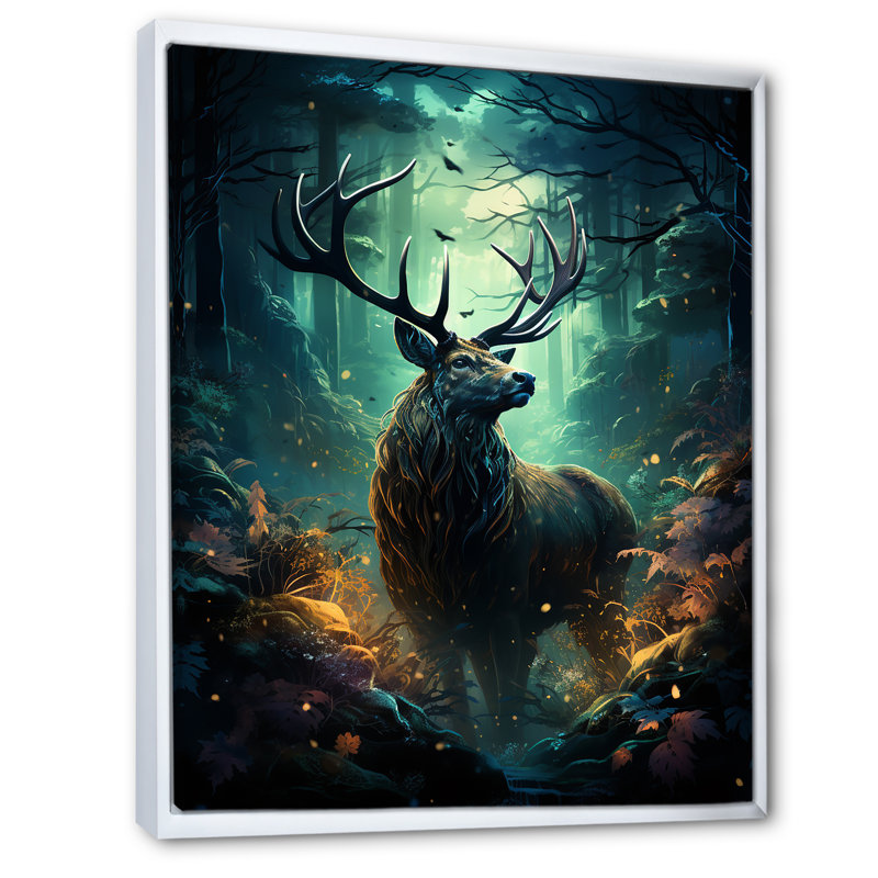 «Audry Green Moose Enchanted Forest», reproduction sur toile, H 20 po x l 12 po x P 1 po, Cadre flottant blanc