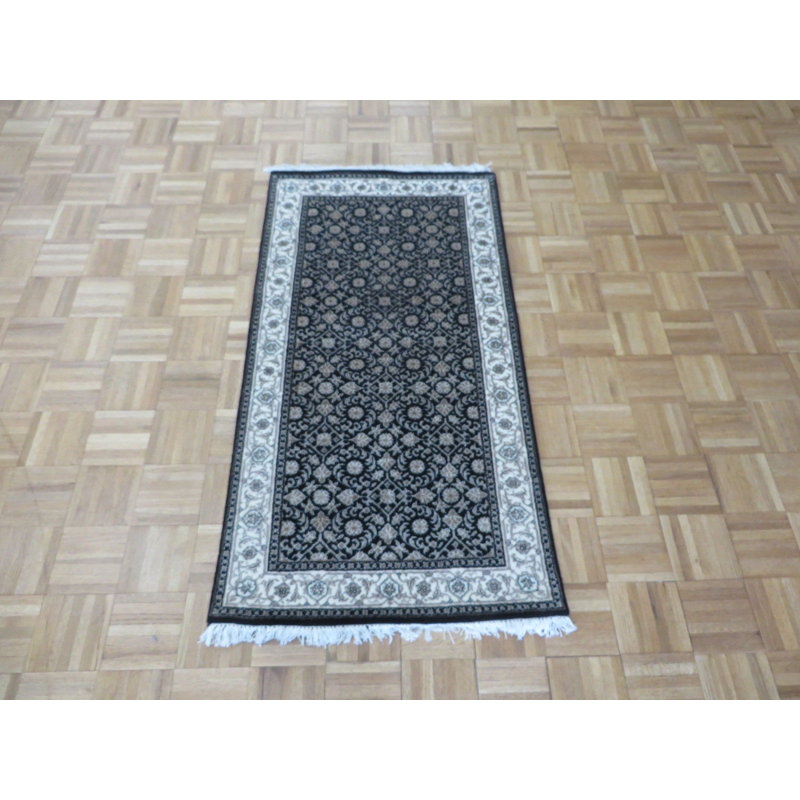 Tapis noir / gris en soie noué à la main Sherika, Rectangle 4 pi x 6 pi