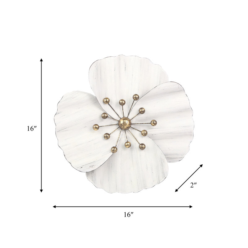 White 16" Iron Wall Flower Sculpture